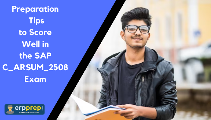 Preparation tips to score well in SAP C_ARSUM_2508 exam showing a student with study notes for SAP Ariba certification