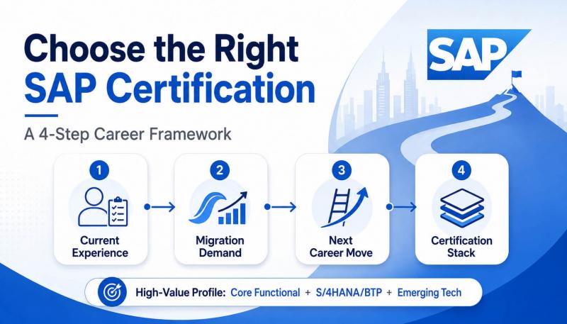 SAP certification career framework infographic showing how to choose the right exam path and build a high-value stack