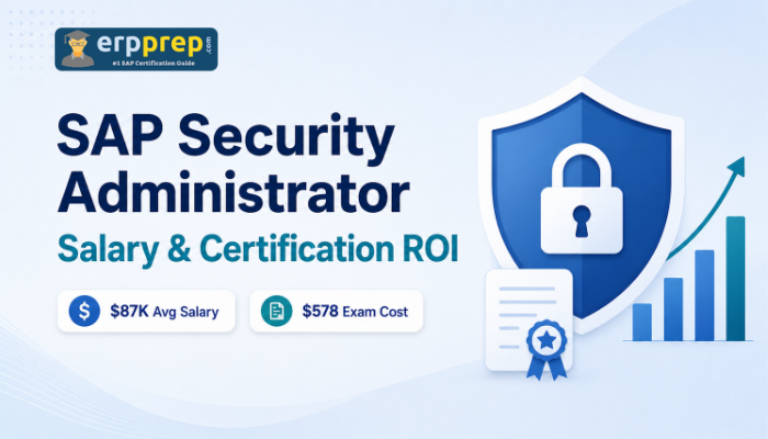 SAP Security Administrator salary and C_SEC certification ROI with shield, lock, exam cost and growth chart