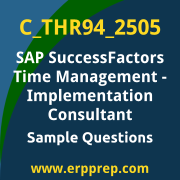 Get C_THR94_2505 Dumps Free, and SAP SuccessFactors Time Management PDF Download for your SAP SuccessFactors Time Management - Implementation Consultant Certification. Access C_THR94_2505 Free PDF Download to enhance your exam preparation.