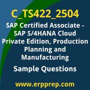 Get C_TS422_2504 Dumps Free, and SAP S/4HANA Cloud Private Edition Production Planning and Manufacturing PDF Download for your SAP S/4HANA Cloud Private Edition - Production Planning and Manufacturing Certification. Access C_TS422_2504 Free PDF Download to enhance your exam preparation.